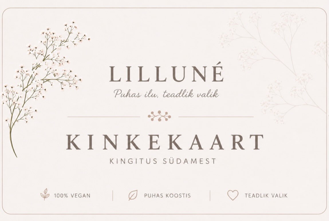 Nüüd saad LILLUNÉ e-poest mugavalt soetada kinkekaardi just endale sobivas summas ning lisada juurde ka personaalse pühenduse, mis muudab kingituse veelgi erilisemaks. 💌
Olgu selleks sünnipäev, tähtpäev, tänuavaldus või lihtsalt soov kedagi rõõmustada – LILLUNÉ kinkekaart kingib võimaluse valida just see ilu- või lõhnarituaal, mis kõige rohkem kõnetab.
🛍️ Vaata lähemalt: lillune.ee/kingiideed